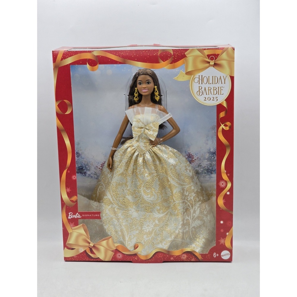 NEW Barbie Signature 2025 Holiday Doll Wearing Silver & Gold Gown